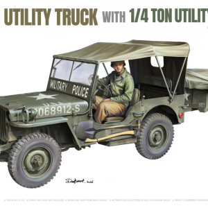Maquette militaire Takom 1026 à monter soi-même. Ce kit complet à l'échelle 1/16 reproduit la Jeep Willys MB G503 de l'US Army avec sa remorque M100
