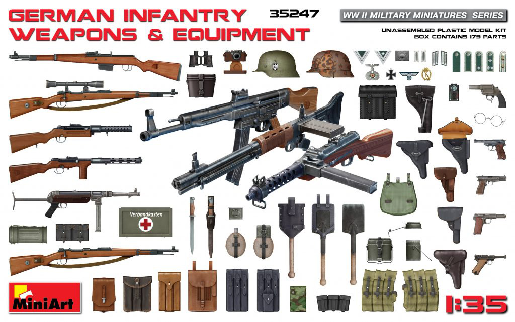 Kit de modélisme d'armement et d'équipement d'infanterie allemande avec pièces en plastique