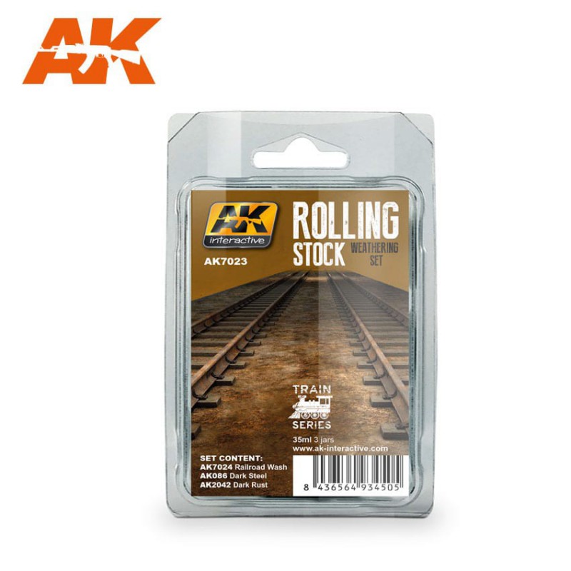 Coffret de 3 pots de patine Set Weathering Trains AK Interactive pour voies ferrées et dioramas