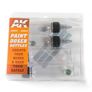 Lot de 4 pots transparents de 60 ml avec bouchons doseurs et billes de mélange en verre pour peinture de maquettisme