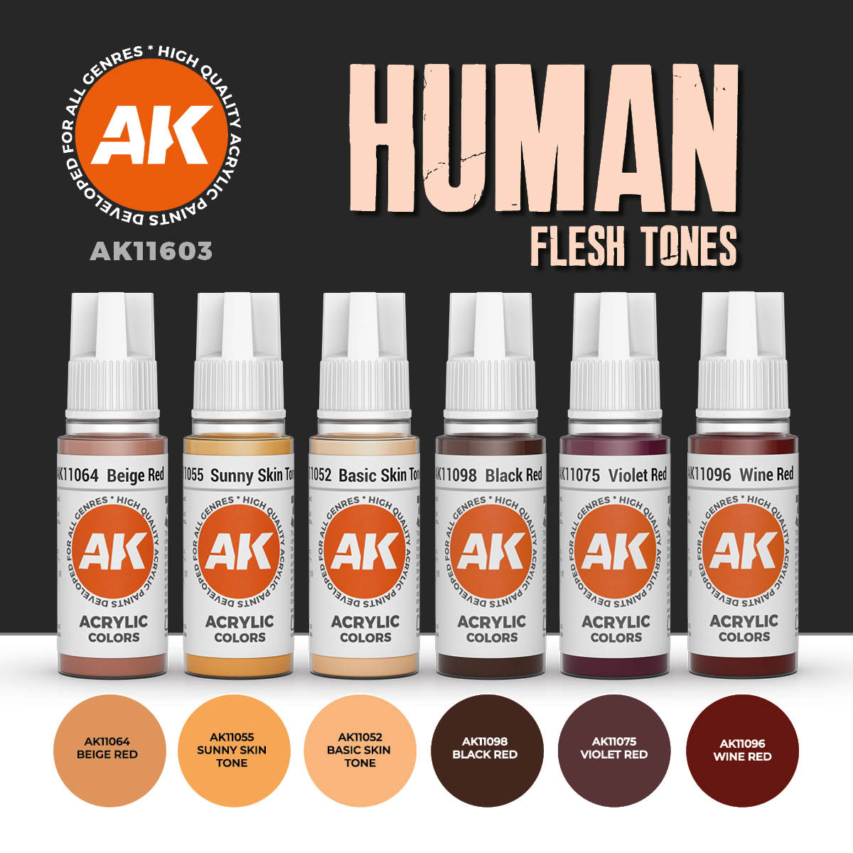 AK Interactive 3Gen, peinture acrylique chair, figurine historique, figurine fantastique, peinture aérographe figurine, fondu peinture maquette.