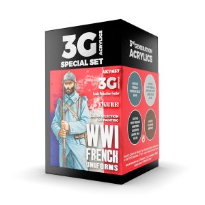 Coffret de peintures AK Interactive 3Gen Bleu Horizon comprenant 4 flacons pour uniformes et cuir de figurines françaises 14-18.